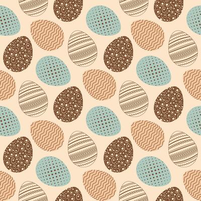 Easter eggs seamless pattern on beige background in vintage retro style