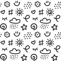 Cute line doodle seamless pattern. Simple hand drawn scribble icons in children drawing style. Collection of nursery design elements vector