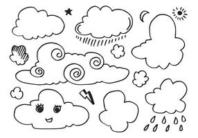 vector clouds doodle collection on white background.