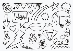 Hand drawn doodle design elements,wind, emphasis, Arrow, cloud, line, star. doodle sketch design elements vector