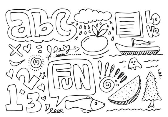 hand-drawn cute doodle set on white background. doodle design elements.doodle kids for decoration and coloring page.