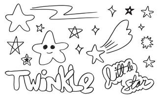 Twinkle twinkle little star inspirational lettering poster. Star doodles collection on white background. vector