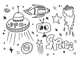 Space doodle vector elements.hand draw set of space icon on white background.