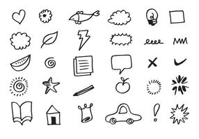 Set of cute hand drawn line scribble expression signs.emoticon effects design elements, cartoon character emotion symbols.vector illustration. vector