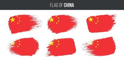 China banderas conjunto cepillo carrera grunge vector ilustración bandera de China aislado en blanco