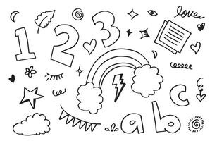 hand drawn cute doodle kids for decoration and coloring page. vector