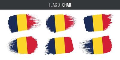 Chad banderas conjunto cepillo carrera grunge vector ilustración bandera de Chad aislado en blanco