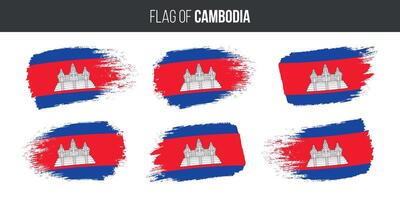 Cambodia flags set brush stroke grunge vector illustration flag of cambodia isolated on white