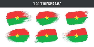 Burkina faso flags set brush stroke grunge vector illustration flag of burkina faso isolated on white
