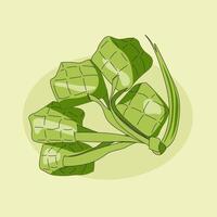 green ketupat for eid mubarak, traditional food, packed rice vector