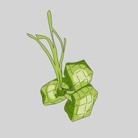 green ketupat for eid mubarak, traditional food, packed rice vector