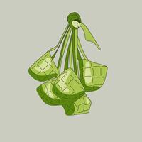 green ketupat for eid mubarak, traditional food, packed rice vector