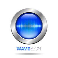 Silver button with sound wave sign vector