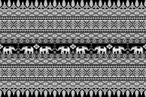 Ethnic White Thai Elephant Seamless Pattern on Black Background.  Vector Illustration for fabric, textile, carpet, tile, wrapping, wallpaper and background