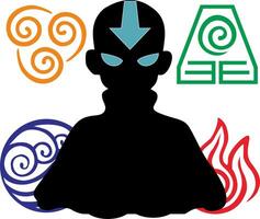 this is a silhouette of avatar aang and four bender elements vector