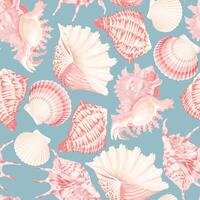 White and pink and white shells seamless pattern vector