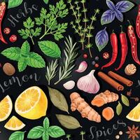 Vector seamless pattern with herbs and spices