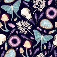 Vector seamless pattern with geodes and moths