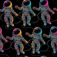 Astronauts in white suit space glow vector pattern