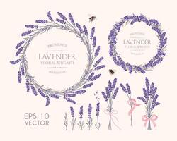 grande conjunto de lavanda flores y coronas vector