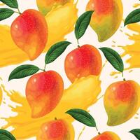 Seamless pattern with ripe mango and juice vector