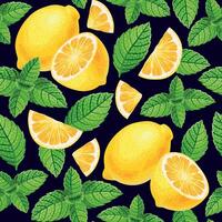 Vector seamless pattern with mint and lemon