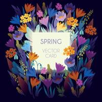 Spring card with flowers on dark background vector