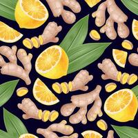 Vector seamless pattern with ginger and lemon