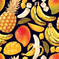 Vector seamless pattern with exotic fruit slices