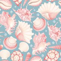 White and pink shells and pearls seamless pattern vector