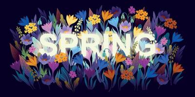 Spring card with flowers on dark background vector