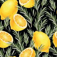 Vector seamless pattern with lemon and rosemary