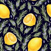 Vector seamless pattern with lemon and rosemary