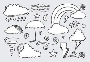 Hand drawn weather collection. Flat style vector illustration on grey background.