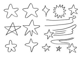 Hand drawn stars set. Star doodles collection on white background. vector