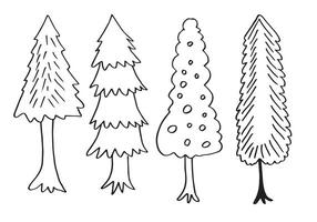 doodle park forest conifer siluetas abstractas árboles delineados en conjunto de colección de color negro vector