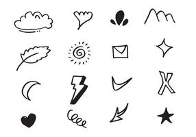 Set of cute hand drawn line scribble expression signs.emoticon effects design elements, cartoon character emotion symbols.vector illustration. vector