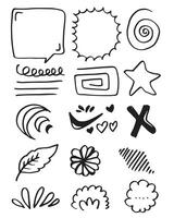 Set of cute hand drawn line scribble expression signs.emoticon effects design elements, cartoon character emotion symbols.vector illustration. vector