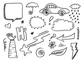 Vector illustration Hand drawn car arrow, star, thunderbolt, clouds and other element design.