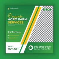 Organic farm and agriculture service social media post design or web banner template design. Agricultural and Farming Services social media banner template design or organic farming square flyer. vector