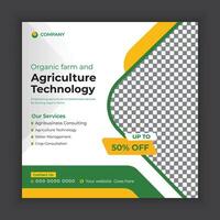 Organic food and agriculture services social media post banners or  Agriculture technology provider web banner template vector