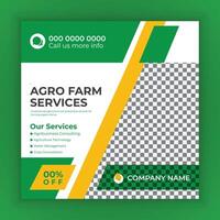 Organic farm and agriculture service social media post design or web banner template design. Agricultural and Farming Services social media banner template design or organic farming square flyer. vector