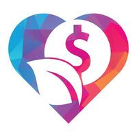 hoja moneda corazón forma concepto vector logo icono.