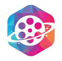 Planet film vector logo design.