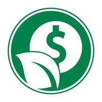 Coin and leaf logo combination. Money and eco symbol or icon. vector