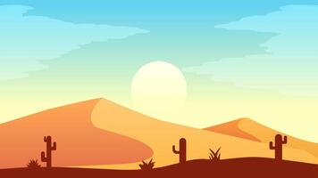 Desierto paisaje vector ilustración. calor y seco arena Desierto con cactus planta en el Mañana. arena Desierto paisaje para ilustración, antecedentes o fondo de pantalla