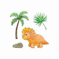 Watercolor cute baby dinosaurs set, nursery illustration vector