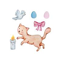 Watercolor set of cute baby angel cat vector