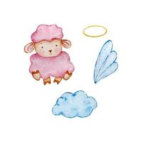 Watercolor cute baby lamb angel with wings vector