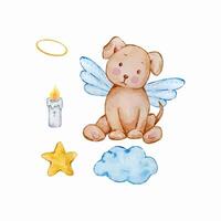 Watercolor cute baby angel dog vector